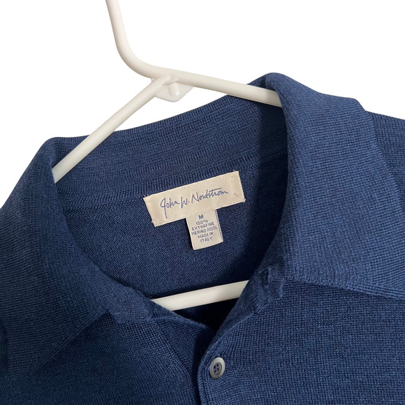 John W. Nordstrom Fine Merino Wool Polo Sweater Navy Blue Men’s Medium Italy - Picture 4 of 5